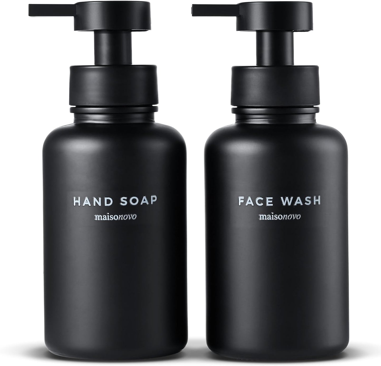 MaisoNovo Glass Foaming Soap Dispenser 14 Oz | Black Glass Black Pumps x 2