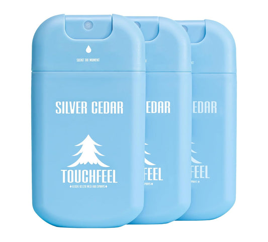 Spray Hand Sanitizer Travel Size Scented 3-Pack - Refillable Hydrating Hand Sanitizers Portable Design Travel Essentials (Silver Cedar) 0.93Fl Oz Each
