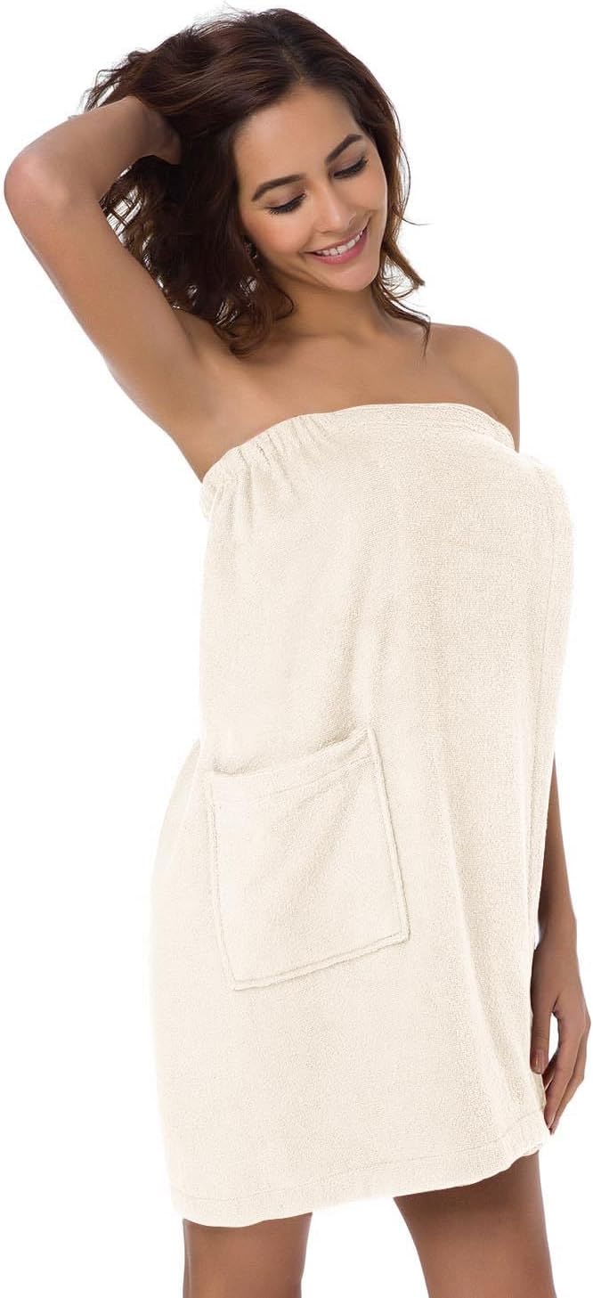 SIORO Women Bath Towel Wrap Robe, Soft Cotton Terry Spa Cloth, Plush Adjustable Closure for Shower, Travel, Pool, Gym