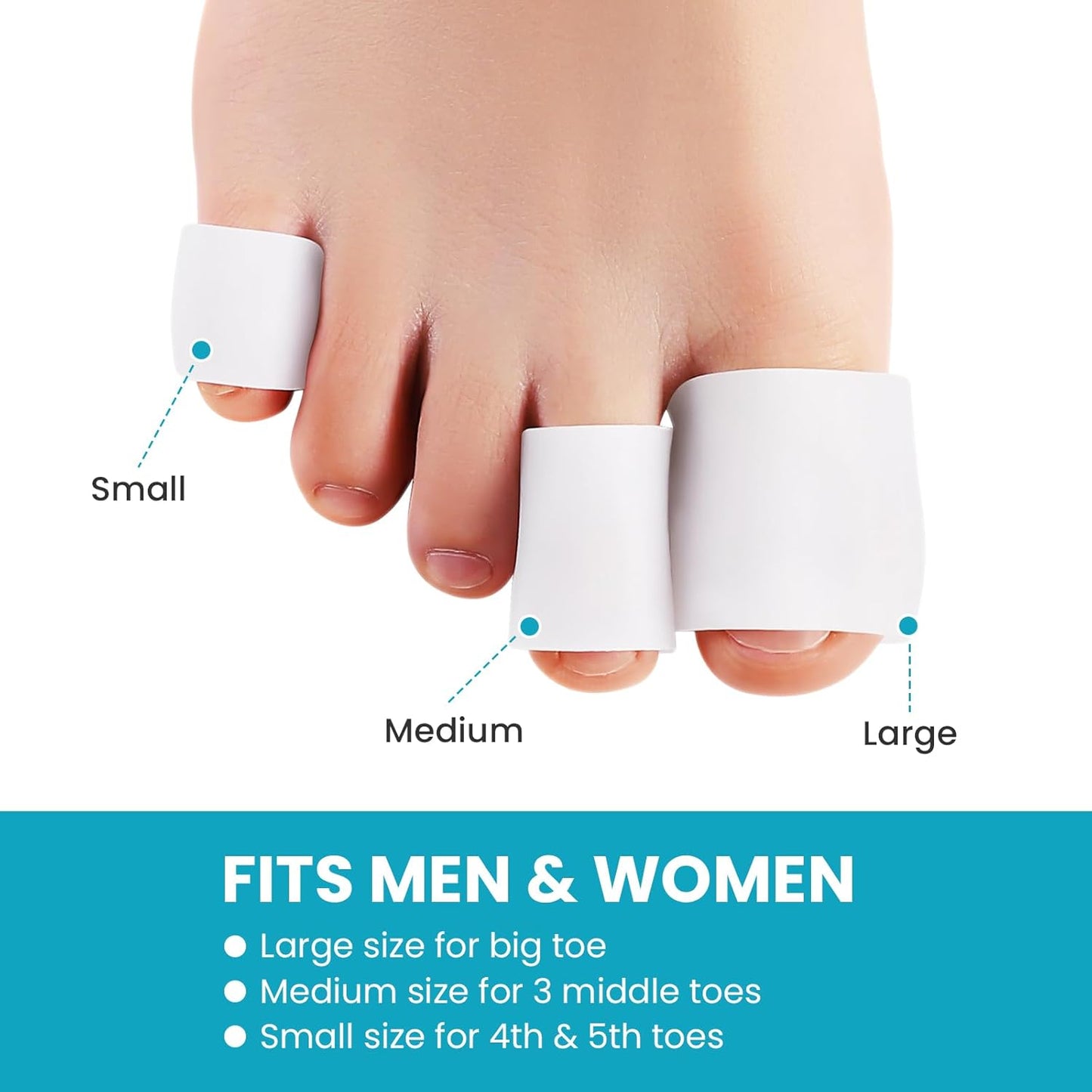 Povihome Toe Sleeves, Toe Protectors, 12 Pack Toe Tube Pads for Hammer Toe,Stubbed Toe,Corns, Calluses Protect (Large Size, White)