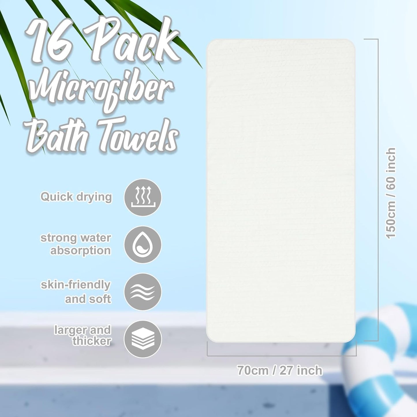 16 Pack Microfiber Bath Towels Bulk 27'' x 60'' Oversized Size Bath Towel Highly Absorbent Extra Large Soft Drying for Shower Beach Salon Winter Sport Spa Gym (Wheat,White)