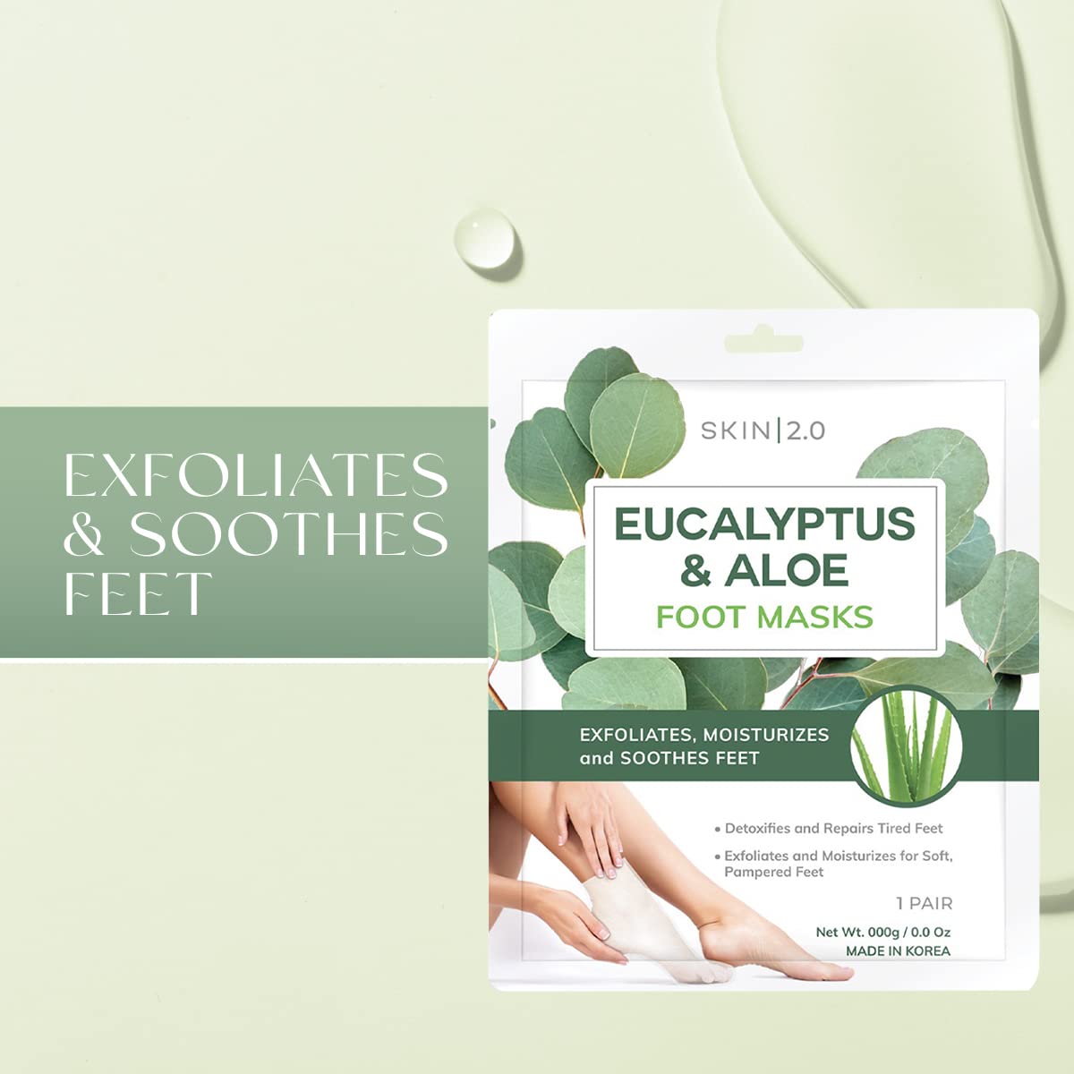 Eucalyptus & Aloe Foot Masks - Moisturizes Tired, Dry & Cracked Feet, Exfoliating & Hydrating - Dermatologist Tested Korean Skincare - Clean Beauty, Cruelty-Free - 3 Pairs