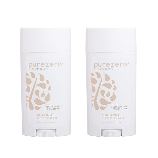 Purezero Deodorant | COCONUT | Aluminum & Paraben Free with Baking Soda and 24-Hour Odor Protection | For Women & Men | Infused with Shea Butter & Coconut Oil (2 Pack)