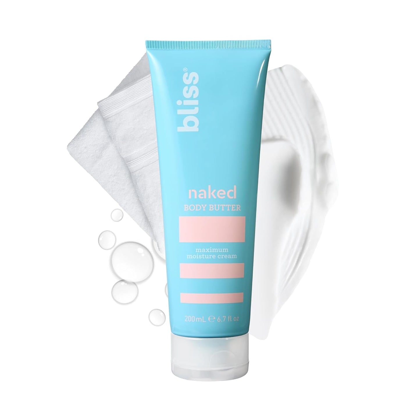 Bliss - Naked Body Butter - Unscented - Maximum Moisture Cream - 6.7 Fl Oz - Daily Moisturizer for Women & Men - Fragrance Free - Vegan and Cruelty Free