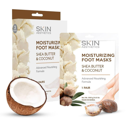 Shea Butter & Coconut Foot Masks - Moisturizes & Repairs Cracked Feet, Hydrating & Exfoliating - Dermatologist Tested Korean Skincare - Clean Beauty, Cruelty-Free - 3 Pairs