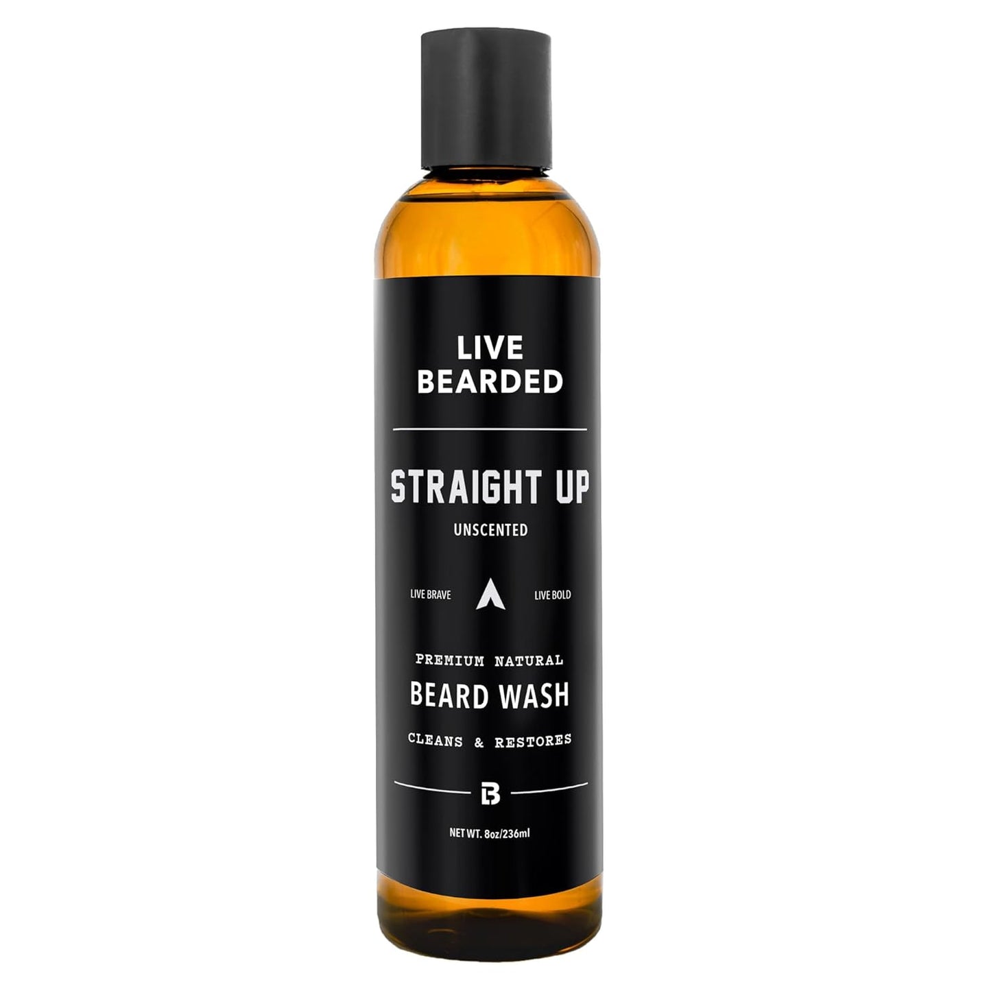 Live Bearded Beard Wash, 8 fl oz - Water-Based Face Cleanser with All-Natural Ingredients for a Gentle, Deep Clean - Made in the USA | Straight Up Unscented - Fragrance-Free