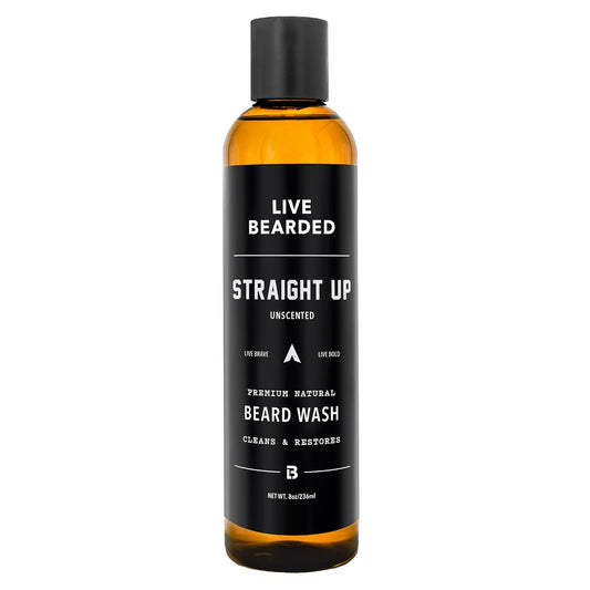 Live Bearded Beard Wash, 8 fl oz - Water-Based Face Cleanser with All-Natural Ingredients for a Gentle, Deep Clean - Made in the USA | Straight Up Unscented - Fragrance-Free
