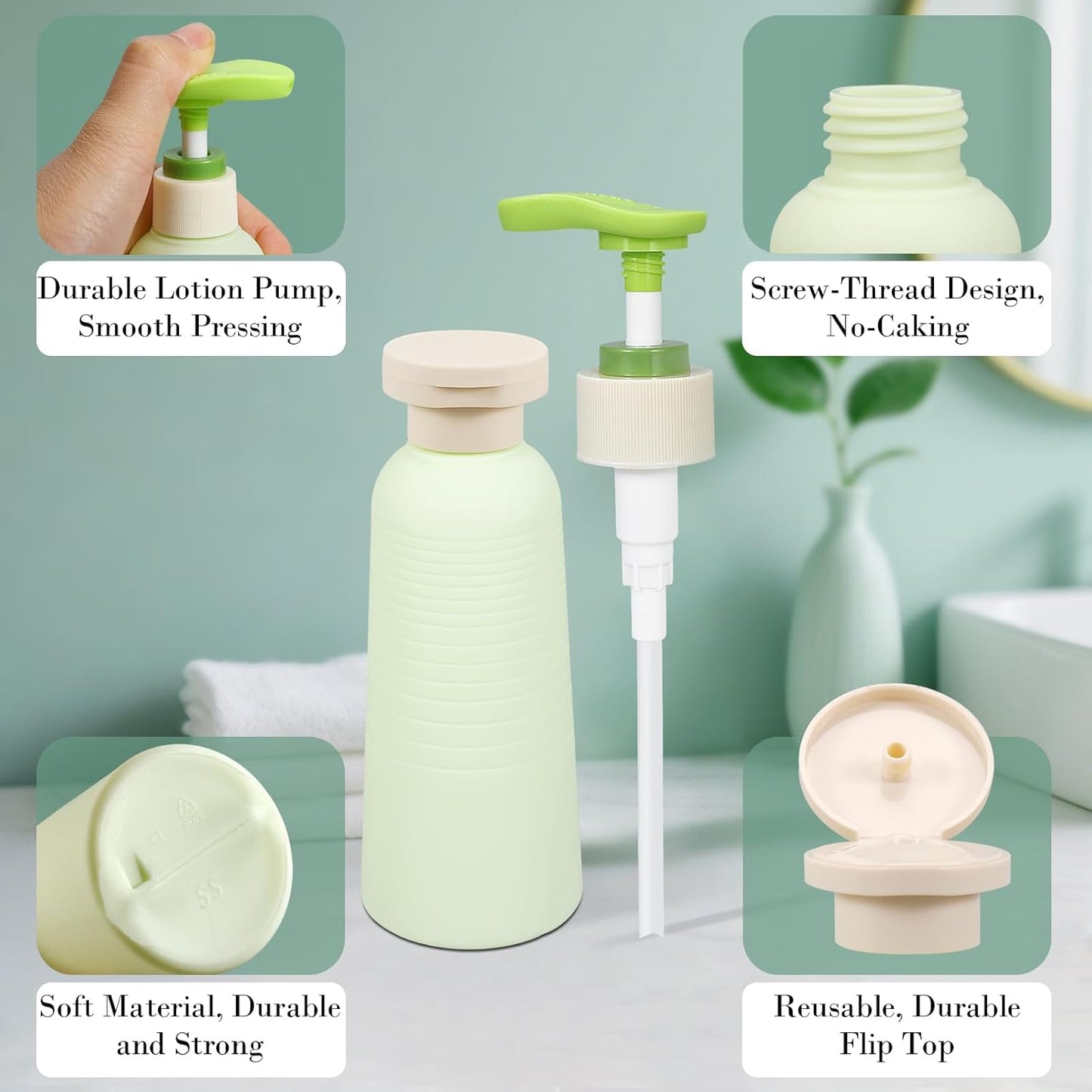 6.7oz Travel Shampoo Bottle with Flip Cap, Refillable Plastic Pump Bottles Dispenser for Soap, Shampoo, Lotions, Liquid Body Wash, Creams and Massage Oil (2Pack, 6.7oz/200ml)