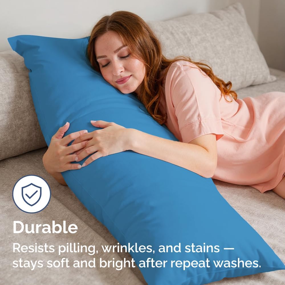 Long Pillowcases - Body Pillow Cover - Long Pillow Insert for Sleeping, Side Sleepers - Soft & Breathable Body Pillow Case with Envelope Enclosure - Comfy & Machine Washable - 20" x 54" (Denim Blue)
