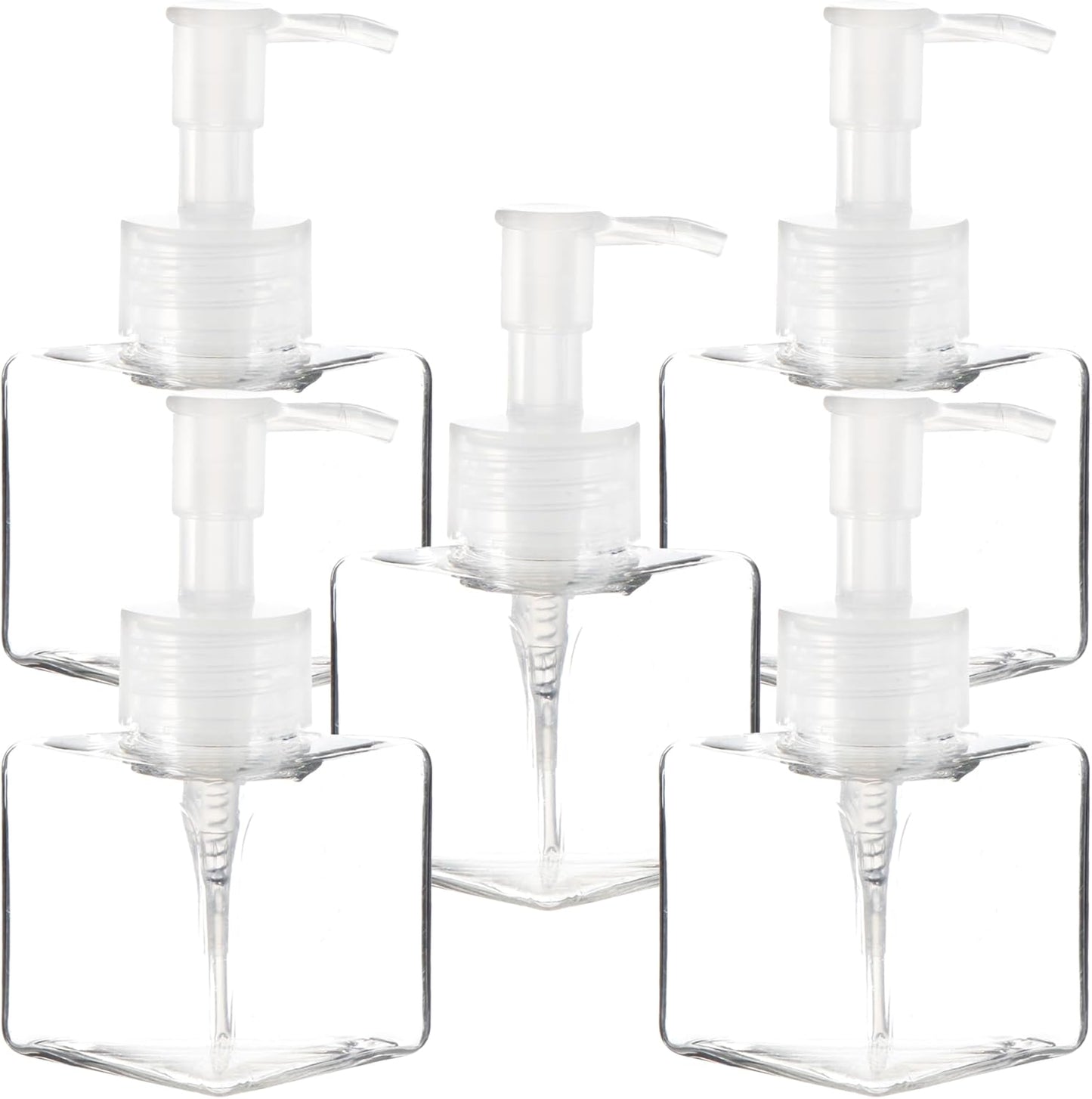 Youngever 5 Pack 4 Ounce Plastic Pump Bottles, Square Refillable Plastic Pump Bottles for Dispensing Lotions, Liquid Soap (Clear with Clear Pump)