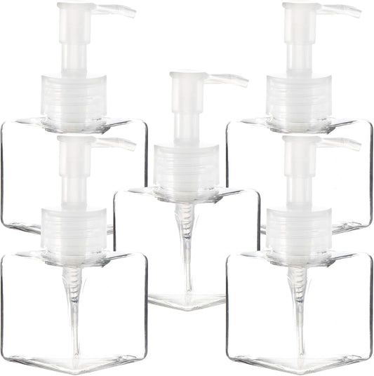 Youngever 5 Pack 4 Ounce Plastic Pump Bottles, Square Refillable Plastic Pump Bottles for Dispensing Lotions, Liquid Soap (Clear with Clear Pump)