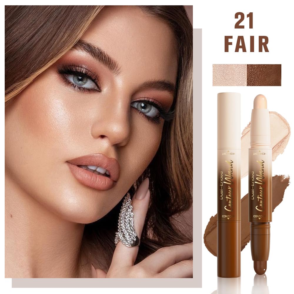 evpct Nuetral Nude & Beige Cream Contour Stick Face Body Makeup Dual Ended, no Transfer Waterproof 2 in 1 Cream Concealer Stick Contouring Makeup, Nose Contour Bronzer Sticks Face Highlighter Make up