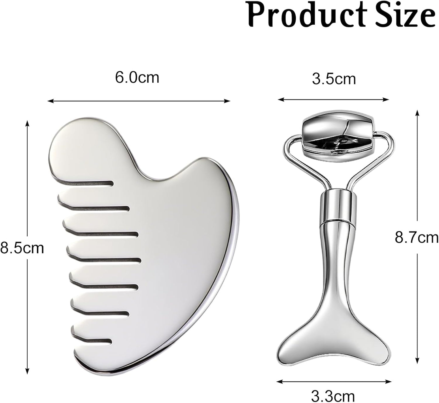 Gua Sha Facial Tools and Face Roller Set, Lymphatic Drainage Massager，Stainless Steel Facial Sculpting Eyes Roller Guasha for Face, Chin & Jawline Sculpting,Skin Care (Silver)