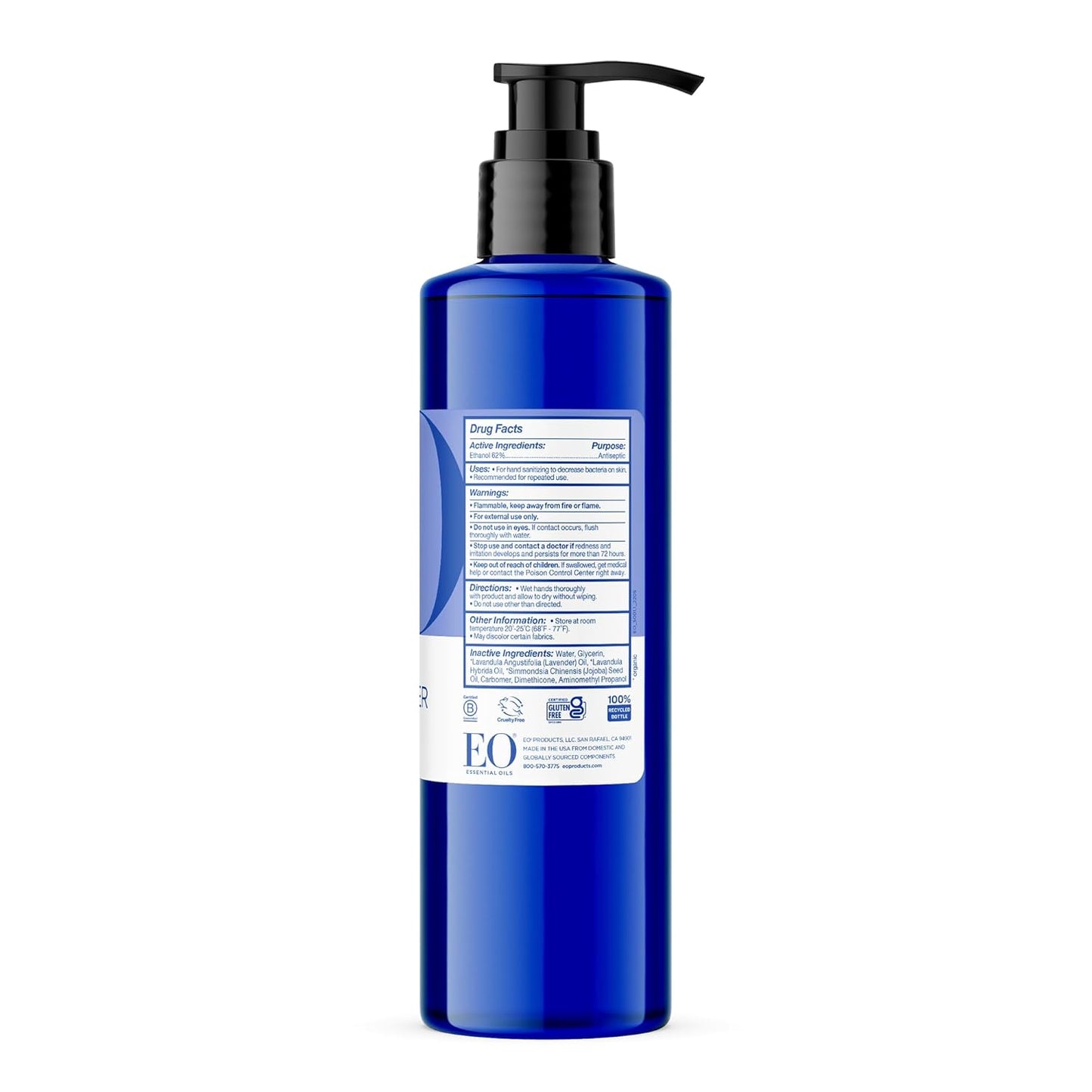 EO Hand Sanitizer, 8 Ounce (Pack of 2), French Lavender made with Sugarcane Alcohol with Essential Oils, 99% Effective Against Germs