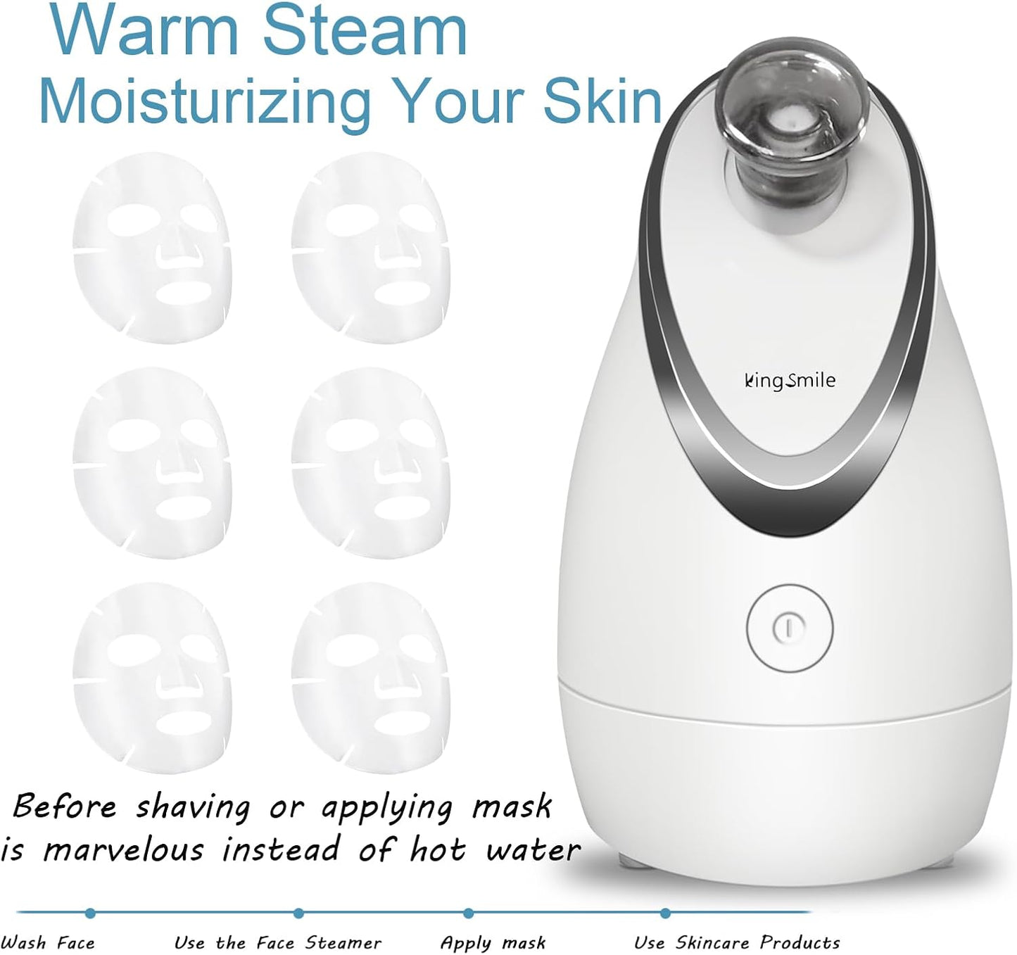 Kingsmile Facial Steamer, 3 in 1 Face Steamer for Facial,Compact NanoSteamer with Aromatherapy,Face Humidifier - Adjustable Nozzle, Warm Mist Steamer for Home SPA, Stainless Steel Skin Kit & Headband