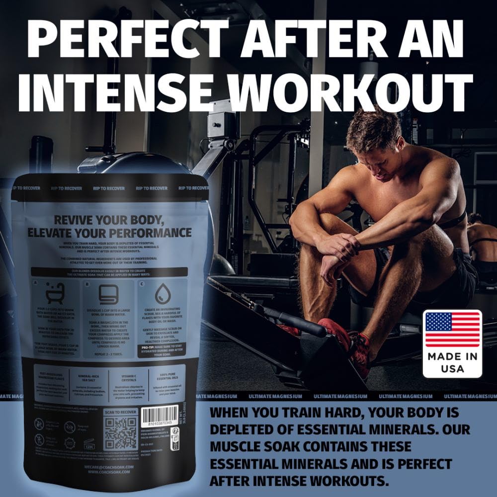 Coach Soak Recovery Bath Soak - Alternative to Epsom Salt Bath Soak - Fast-Absorbing Pure Magnesium Flakes with 21 Minerals, Bath Salts & Essential Oils - 3 lb (1 Pack) - Unscented