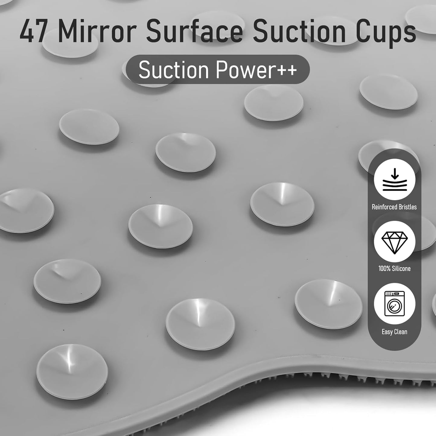 XL Shower Foot Scrubber Mat, Silicone Feet Massage Cleaner Dead Skin Toes Clean Pad without Bending Non-slip Suction Cups -Improve Circulation for Feet Beauty Exfoliate Smooth Achy 17.2 * 13" Grey