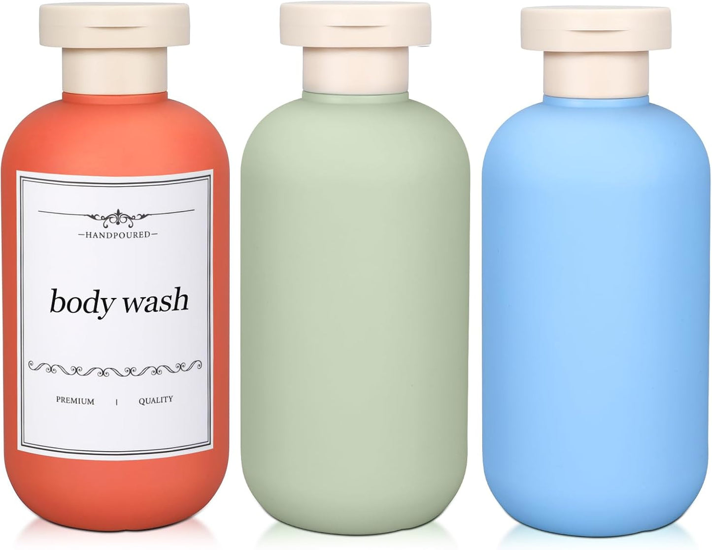 ASEVAT 6.7oz Airtight Plastic Travel Shampoo Bottles, Travel Shampoo and Conditioner Bottles Refillable, Empty Squeeze Bottle, Hand Soap Dispenser for Vacation, Gym, Lotion(OrangeGreenBlue)