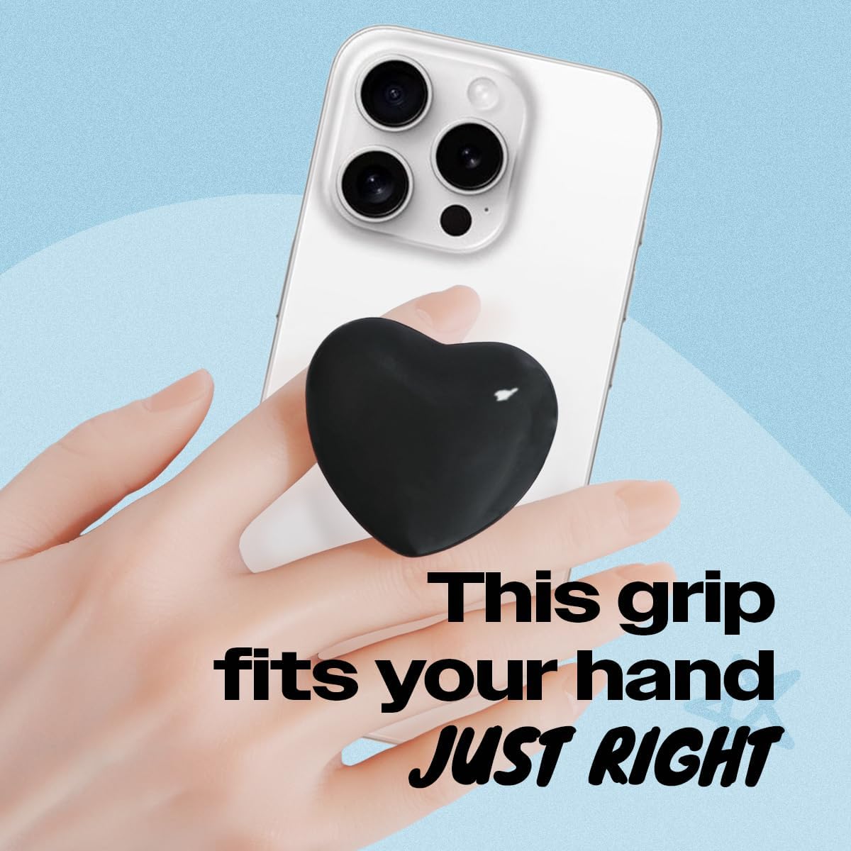 OnTheGrip Cute Glass Heart Design Collapsible Expandible Mobile Phone Grip Stand Holder for Smartphone Tablet Cell Phone Accessory (Black)