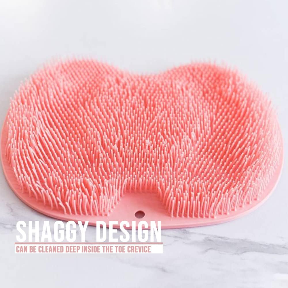 Shower Foot Back Scrubber Massage Pad, 2025 New Shower Foot Scrubber Mat Foot Back Cleaning Pad, Upgrade Shower Foot Scrubber Mat with Non-Slip Suction Cups Back Exfoliating Bath Wash Pad (Pink)