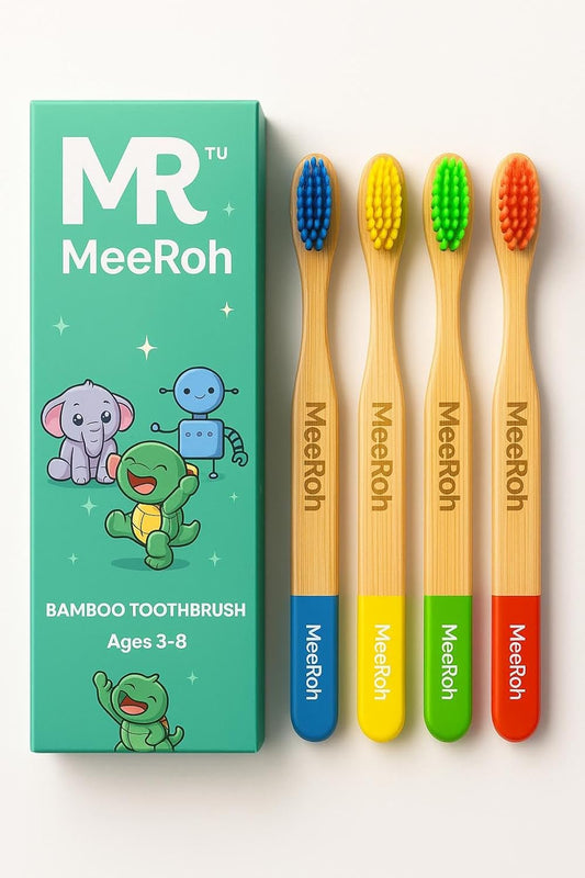 MeeRoh Bamboo Toothbrush for Kids – Eco-Friendly, Soft Bristles, 4-Pack
