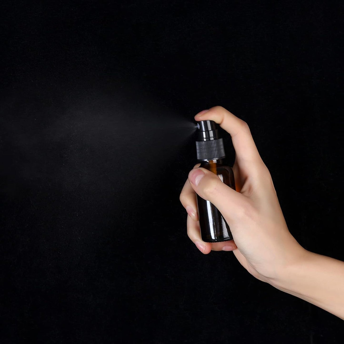 2oz Glass Spray Bottle, Fine Mist Boston Glass Bottles with Black Fine Mist Sprayer Small Clear Bottles for Essential Oils, Bath, Beauty, Hair & Cleaning, Amber, Pack of 24