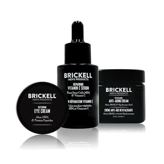 Brickell Men's Advanced Anti-Aging Routine, Night Face Cream, Vitamin C Facial Serum and Eye Cream, Natural and Organic, Unscented, Skin Care Gift Set