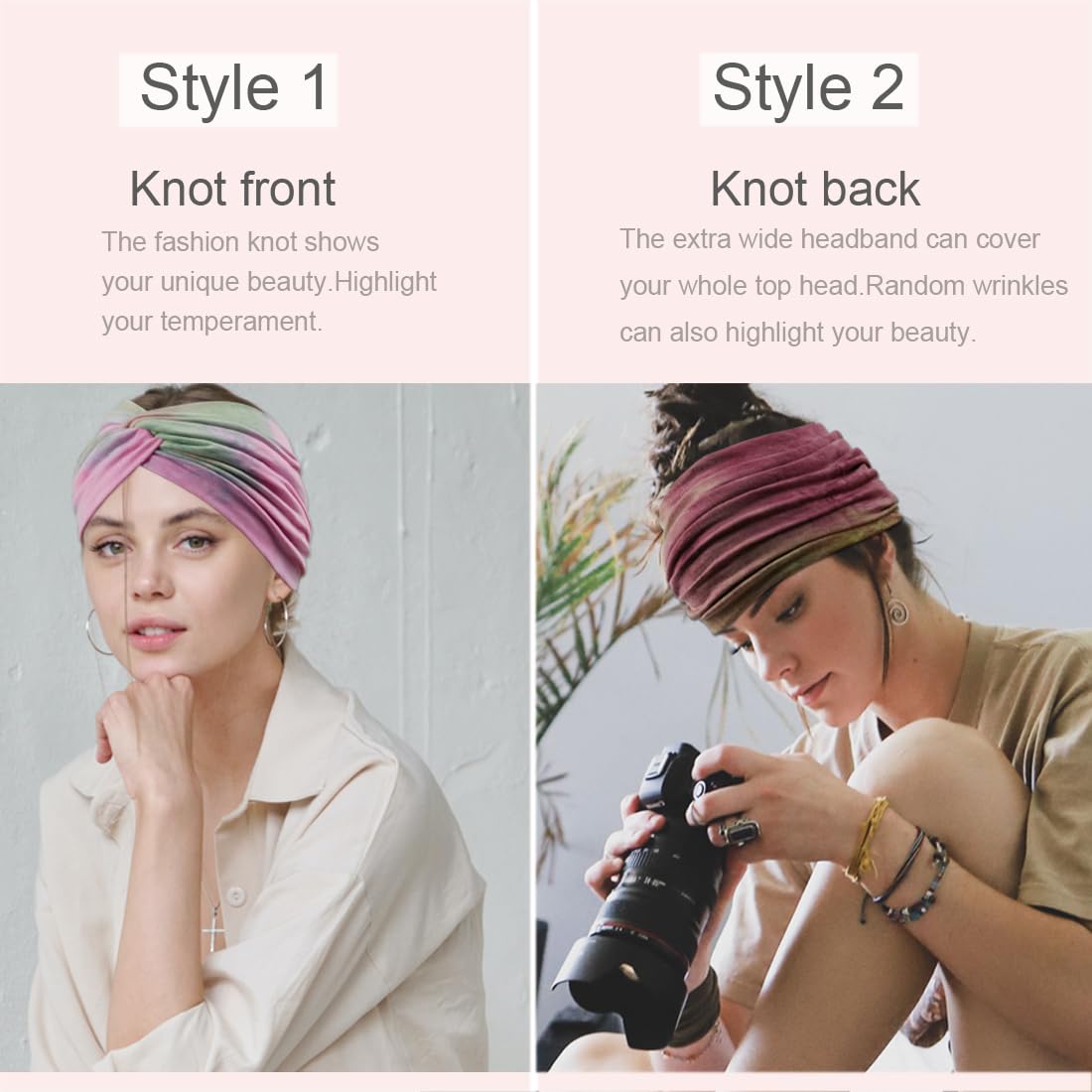 Boho Extra Wide Headbands For Women 7'' Large Headband Twist Head Bands Women's Hair Band Stretchy Turban Styling Accessories Tie Dye 8 Pack