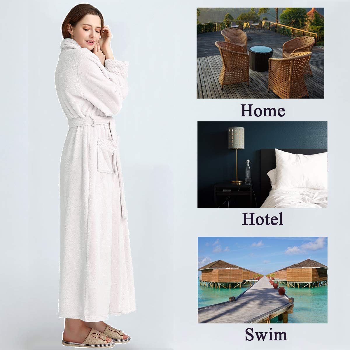 Hellomamma Long Bath Robe for Womens Plush Soft Fleece Bathrobes Nightgown Ladies Pajamas Sleepwear Housecoat