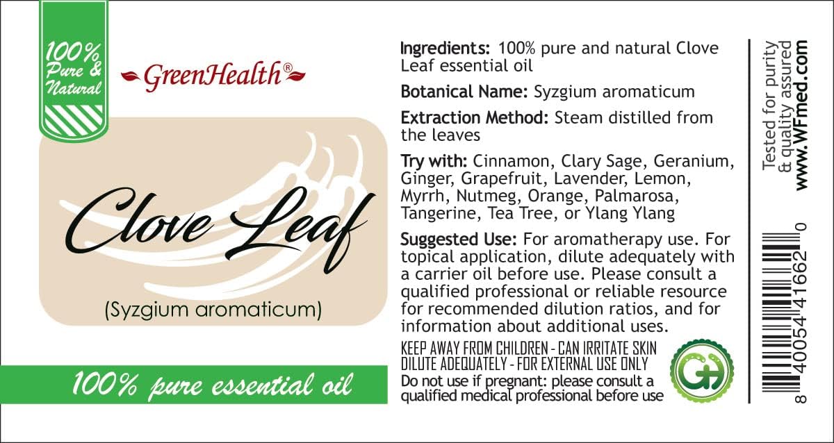 Clove Leaf Essential Oil – 8 fl oz (237 ml) Aluminum Bottle w/Plug Cap – 100% Pure Essential Oil – GreenHealth
