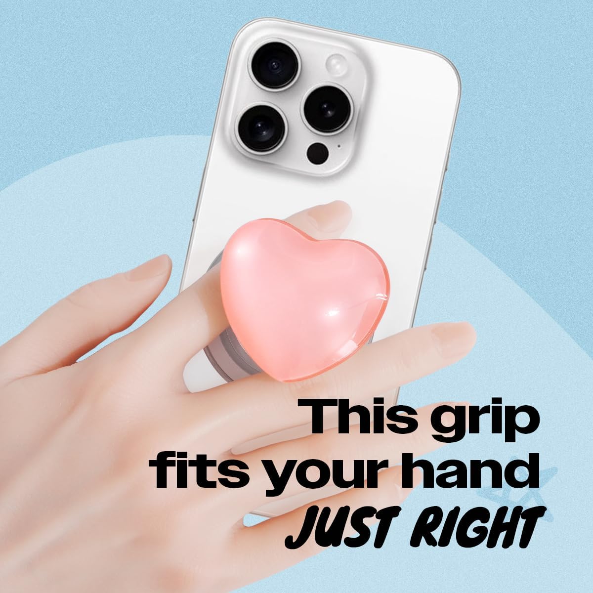 OnTheGrip Compatible with Magsafe Magnetic Cute Glass Heart Design Collapsible Mobile Phone Grip Stand Holder for Smartphone Tablet Cell Phone Accessory (Pink)