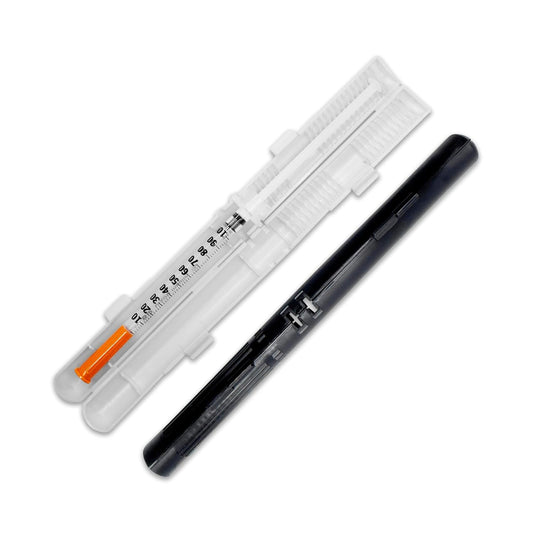 GMS 60 Unit Syringe Case - Holds New, Prefilled & Used Syringes with Needles - Small & Discreet - Ideal for Travel - Sharps Container - 2 Pack - Black and White
