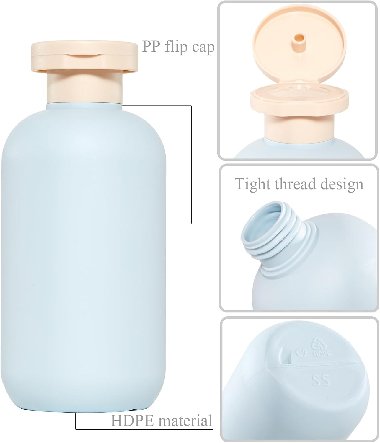 Qeuly Squeeze Bottles with Pump Dispenser and Flip Cap, 8.8 oz Refillable Travel Containers for Toiletries, Plastic Travel Shampoo and Conditioner Bottles (Blue 260)