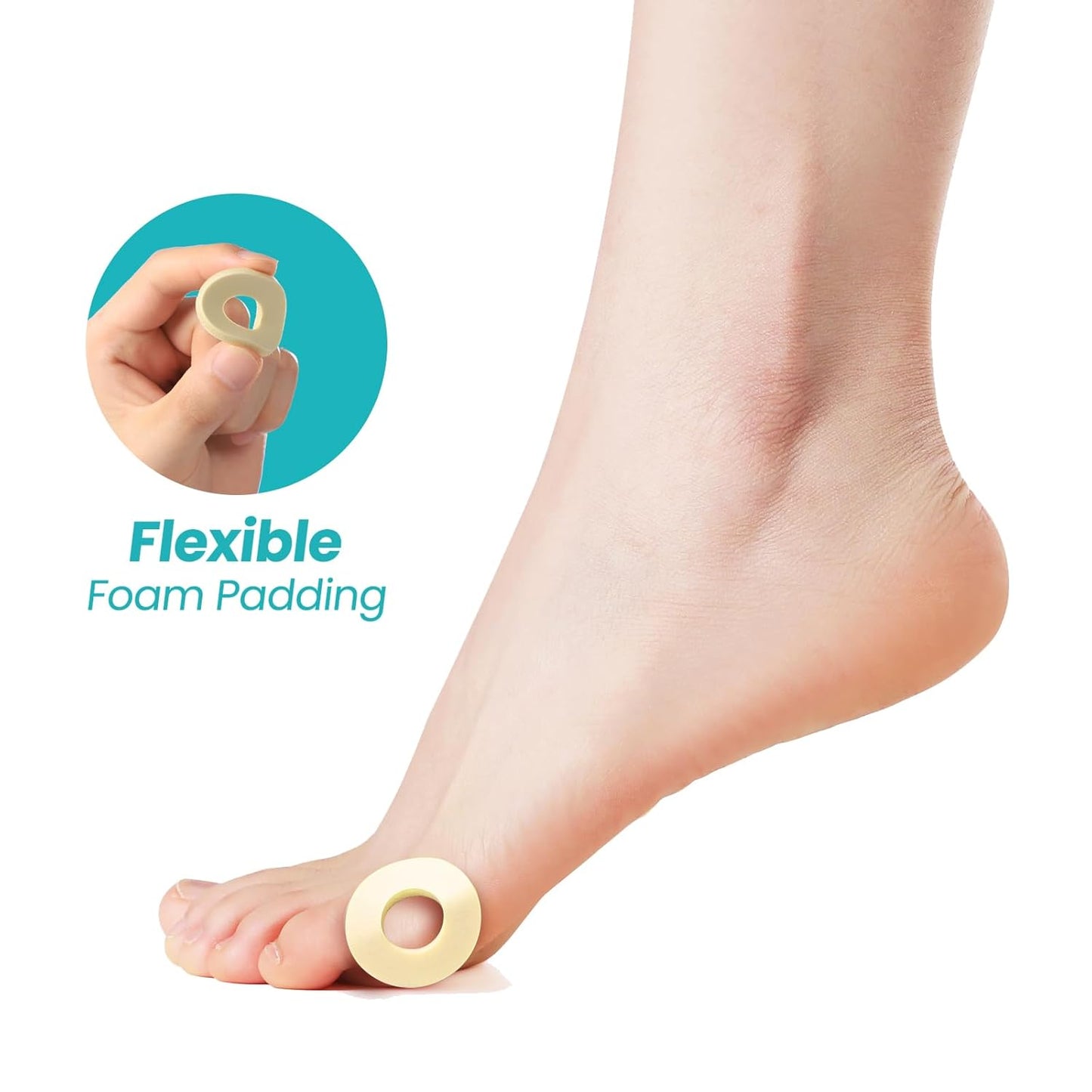 Callus Cushions for Bottom of Foot - Round Foam Padding with Water-Resistant Self-Stick Adhesive - Corn Cushions for Toes and Feet, Reduce Pain, Pressure and Friction from Shoes (Beige, 32 Count)