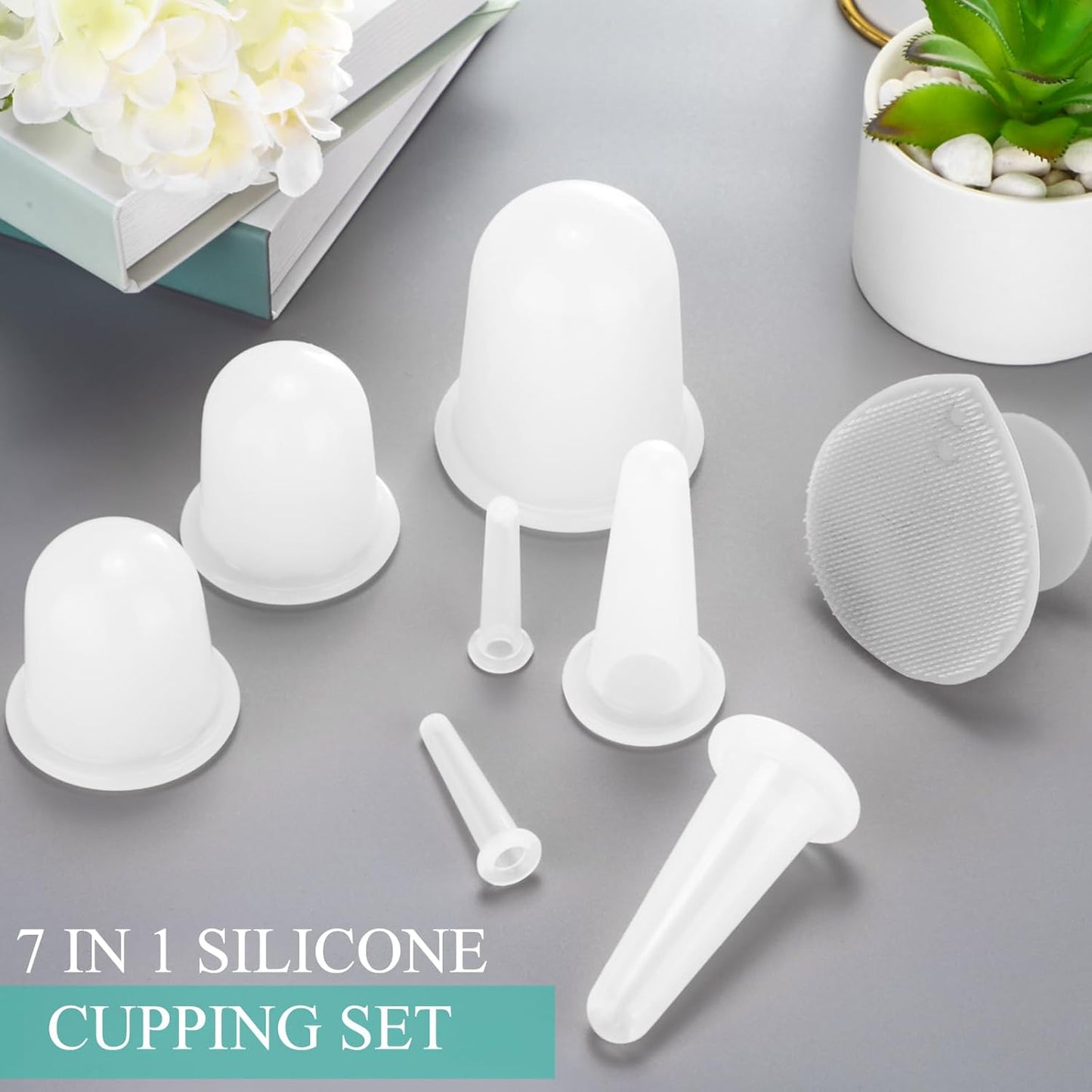 BBTO Silicone Facial Cupping Set, Vacuum Massage Cup Kit for Body, Face, Neck, Back, and Eye, 6 Cups and Exfoliating Brush (Clear)