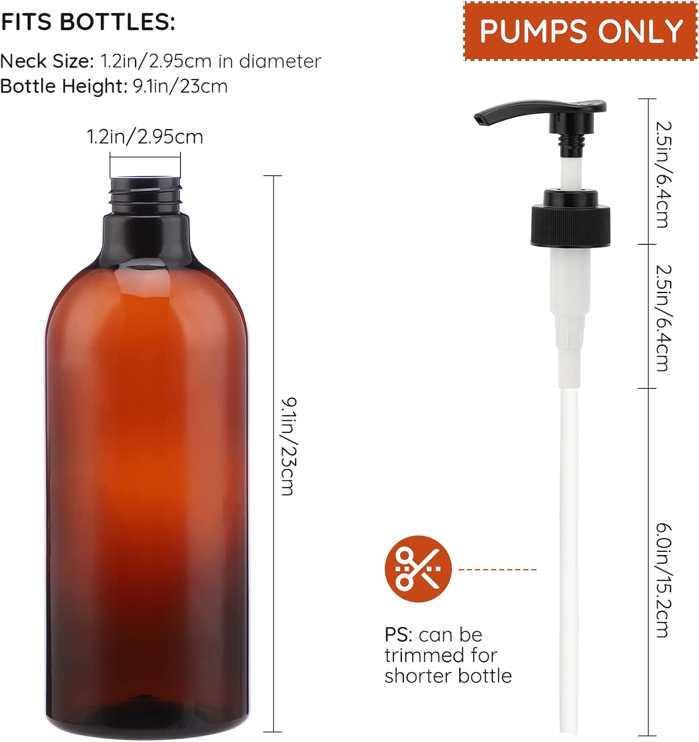 Segbeauty Lotion Dispenser Pump Head, 3 Pack Shower Bottle Pump Replacement, Plastic Tube Pump Top Set Fits Bottle Neck 1.2in Shampoo and Conditioner Dispenser Bathroom Kitchen