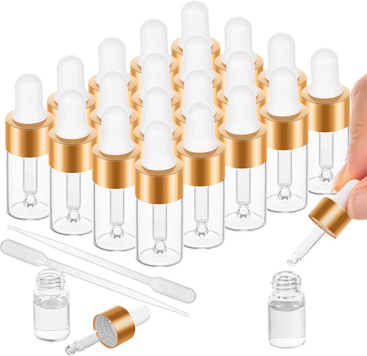 20 Pack Mini Dropper Bottle for Cuticle Oil, 3ml Small Sample Essential Oil Dropper Bottles for Travel, Clear Empty Vails for Cosmetic Perfume