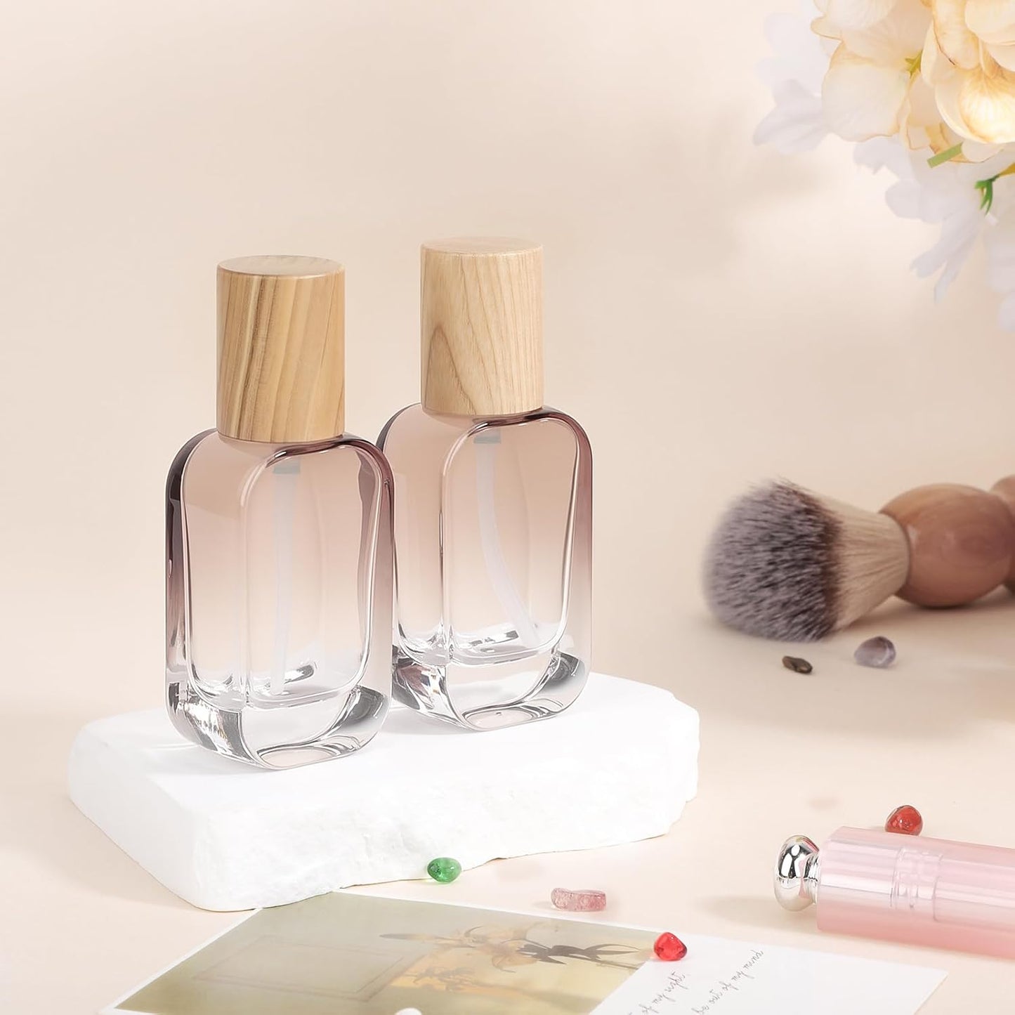 Segbeauty 1oz Empty Glass Lotion Dispenser with Pump, 2pcs Mini Refillable Travel Pump Bottles for Lotions, 30ml Travel Liquid Containers for Oils, Gray Brown Small Travel Size Containers for Creams