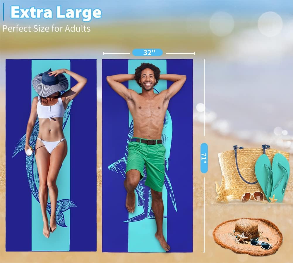 4 Pack Microfiber Oversized Lightweight Beach Towel 71"x32" XL Extra Large Thin Sand Free Towels Travel Swim Pool Yoga Gym Camping for Adults Beach Essentials Accessories Vacation Gift