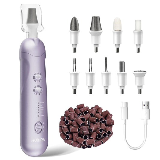 Professional Manicure Pedicure Kit, Cordless Electric Nail File Set, Rechargeable Pedicure Tools for feet, 5 Speeds Hand Foot Care Nail Drill for Thick Nail Toenail Cuticle Women Men Baby Pets-Purple