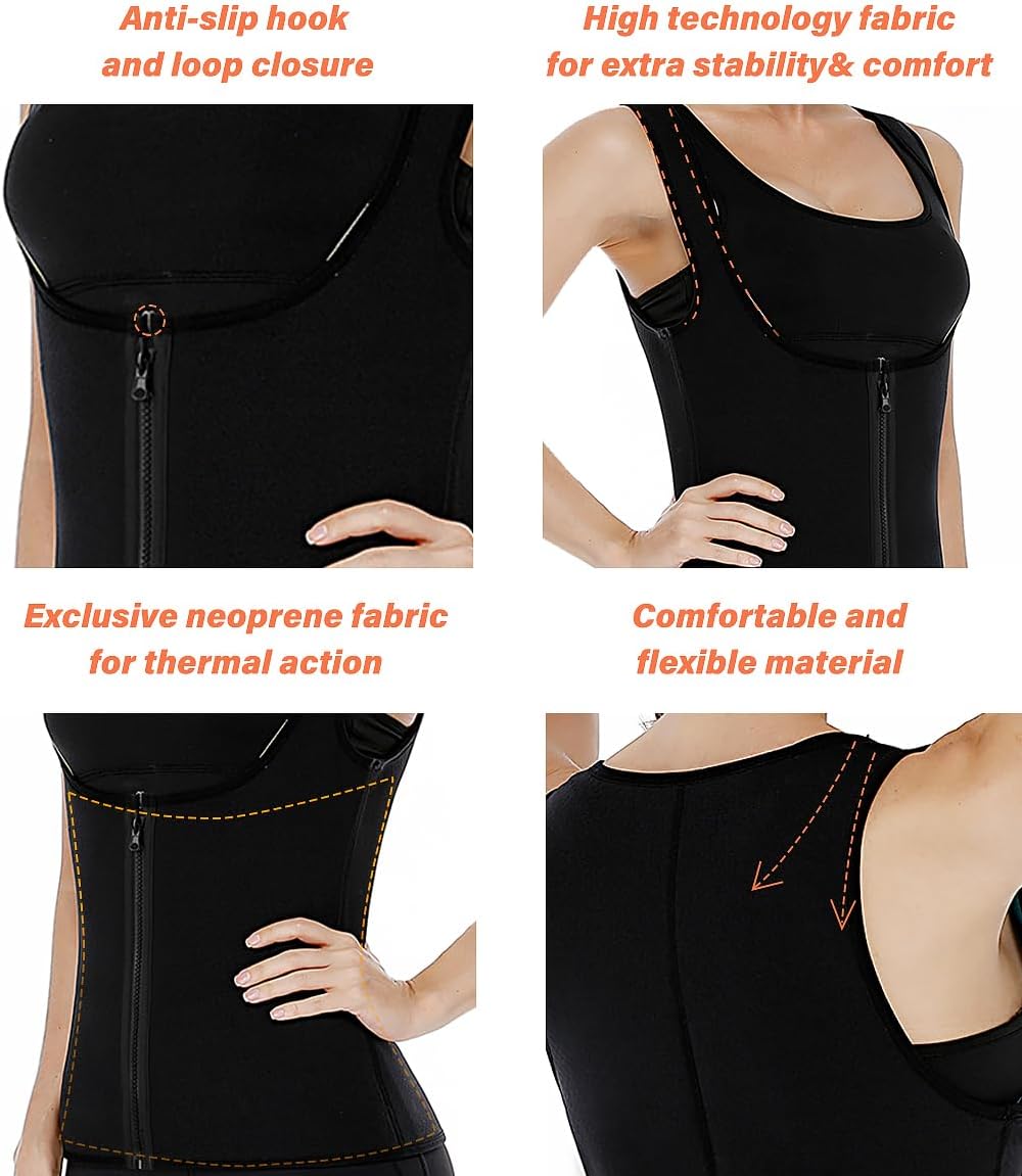 NonEcho Women Sauna Sweat Suit Spa Cami Hot Neoprene Slimming Workout Vest Body Shaper Waist Trainer Top