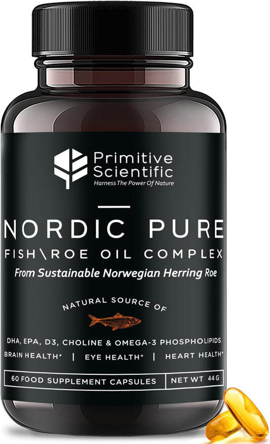 Nordic Pure Fish Roe Oil Complex (60 Fish Oil Capsules) for Brain, Immunity & Vision - Heart Supplement w/EPA, DHA, Vitamin D3, Choline - Fish Oil Omega 3 Supplements