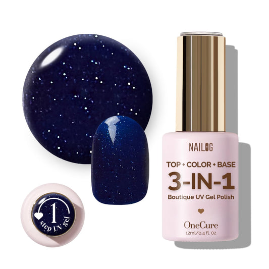 NAILOG One Step Gel Nail Polish 12ml Top Coat Color Gel Base 3-In-1 Formula Soak Off UV Nude Gel Polish for Home DIY & Gifting | Shimmery Blue