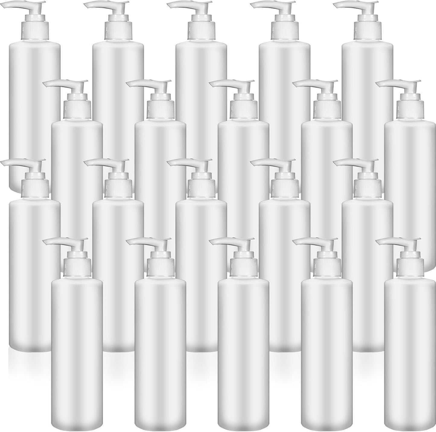 Thyle 20 Pcs Plastic Pump Dispenser Bottle 8 oz Refillable Plastic Bottles Bulk Lotion Container Travel Lock Empty container for Shampoo Massage Oil Dispensing(White Bottle, White Head)