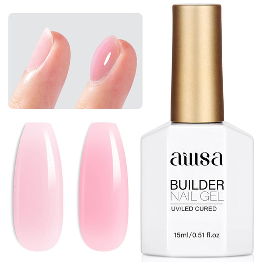 AILLSA Pink Builder Gel 7 In 1 Nude Hard Gel Polish for Nail Thickening Light Neutral Strengthener Gels Nail Polish Natural Color Sheer Extension U V for French Manicure Base Coat Needed 0.51 Oz