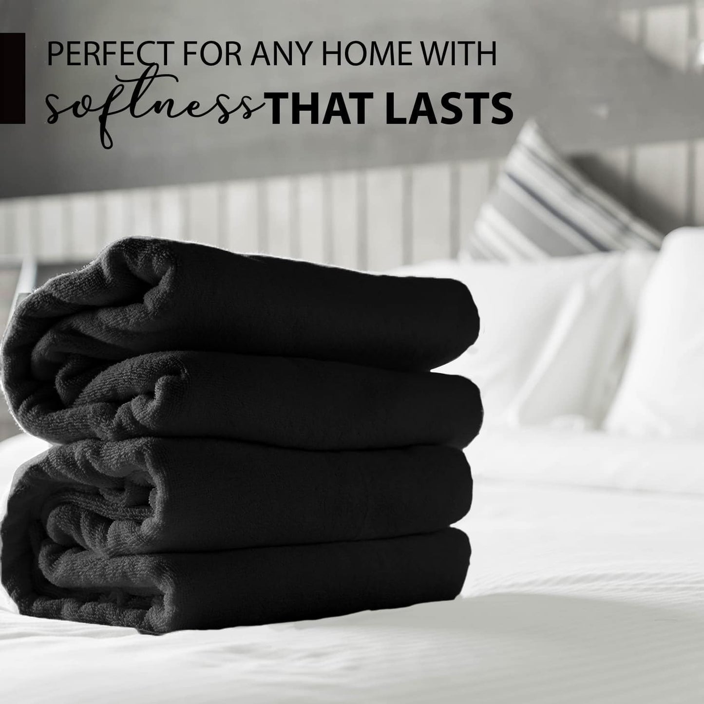 100% Cotton Bath Towels, 24x48 Pack of 6 Towels, Quick Dry, Highly Absorbent, Soft Feel Towel, Gym, Spa, Bathroom, Shower, Pool, Luxury Soft Towels (Black, 24x48-6 Pack)