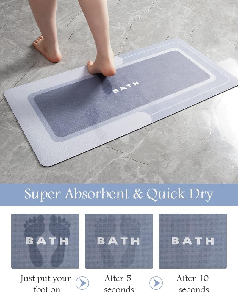 MontVoo Non Slip Super Absorbent Stain Resistant Quick Dry Thin Bath Mat - 17"x27" Blue