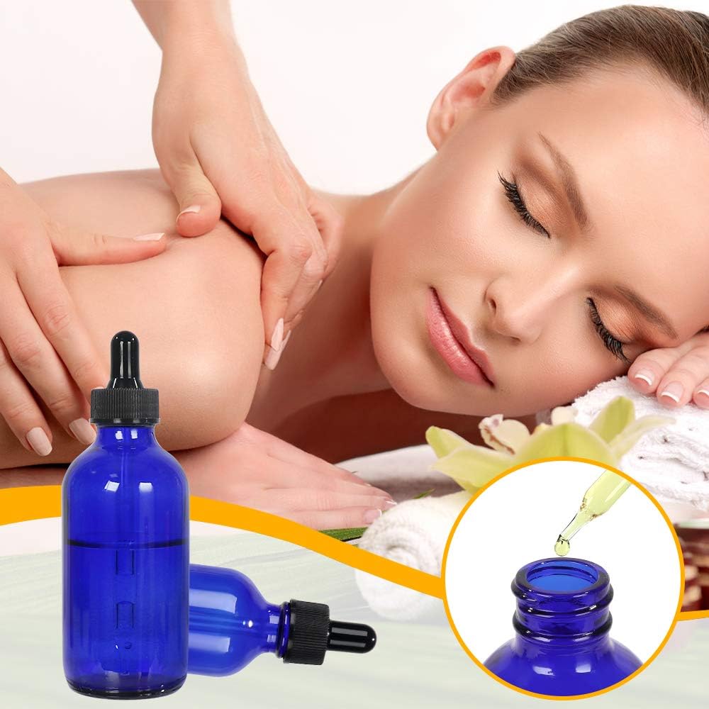 CycleMore 16 Pack (120 ml) 4 oz Blue Boston Bottles with Glass Eye Droppers, Glass Dropper Bottles for Essential Oils & Lab Chemicals & More Liquids Ideal for Mom & Friends