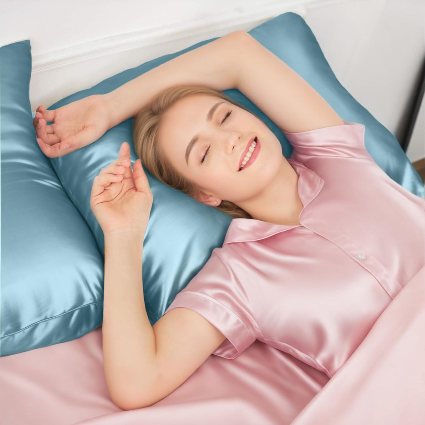 INSSL Silk Pillowcase f Women, Mulberry Silk Pillowcase for Hair and Skin and Stay Comfortable and Breathable During Sleep(Blue Gray,King)