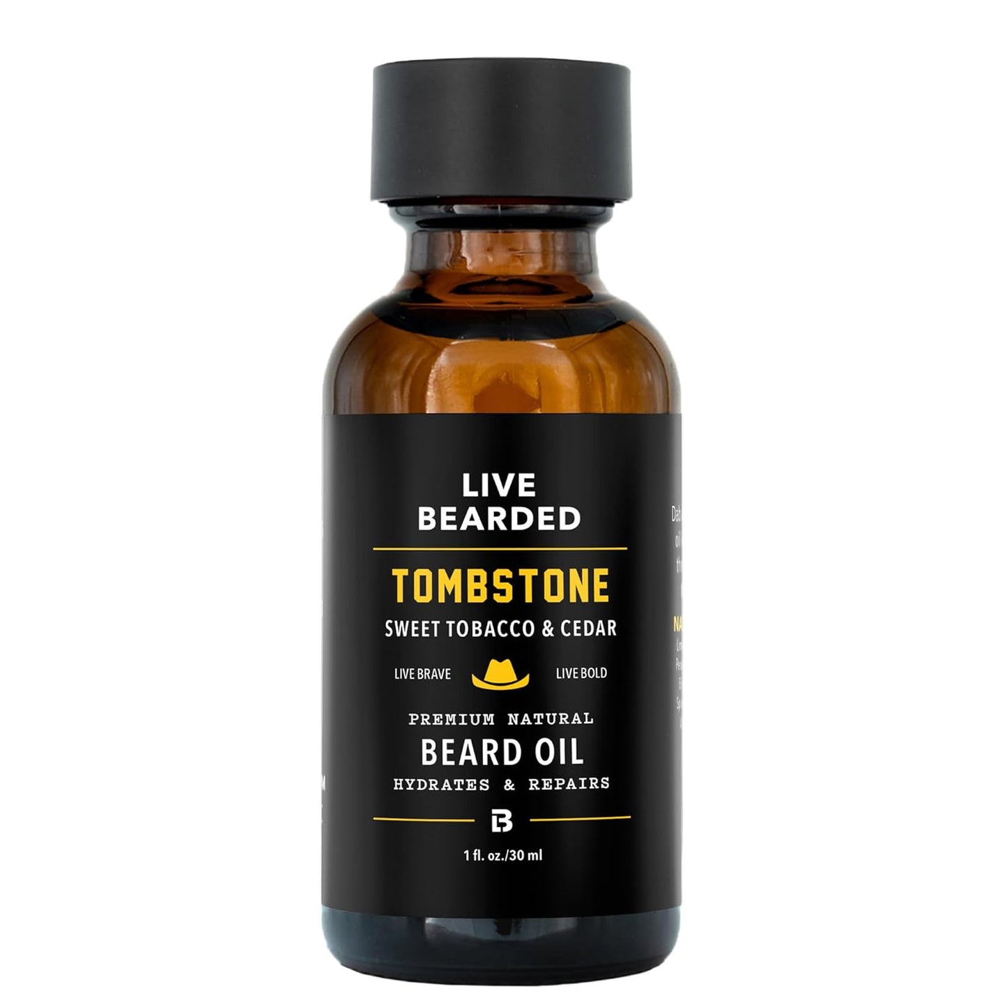 Live Bearded Beard Oil, 1 fl oz - Premium All-Natural Jojoba - Made in the USA - Hair and Skin Care for Men with Dry, Flaky Patches | Tombstone Scent - Sweet Tobacco, Cedar